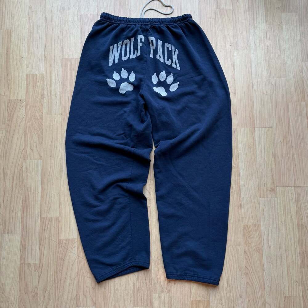Vintage 90s UNR Nevada Wolf Pack Sweatpants Navy Paw Print Y2K